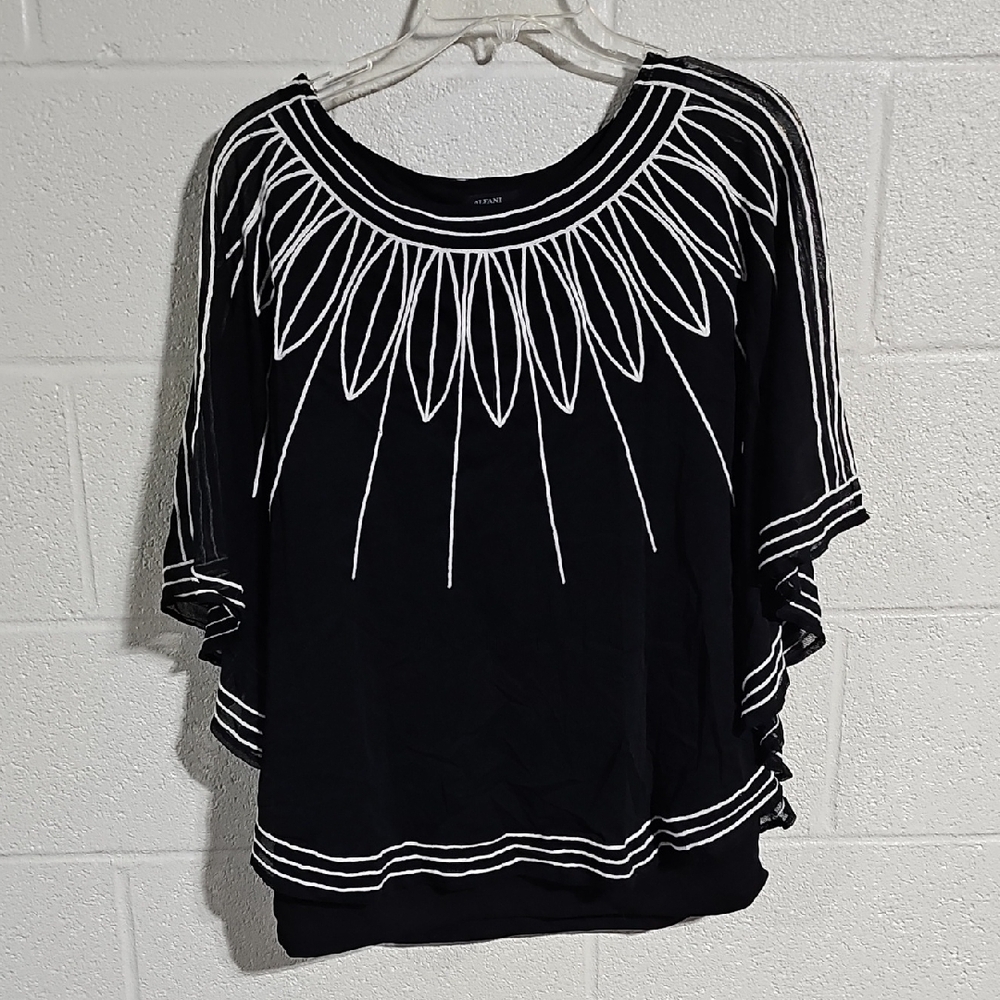 Alfani Black and White Embroidered Blouse/Poncho XL